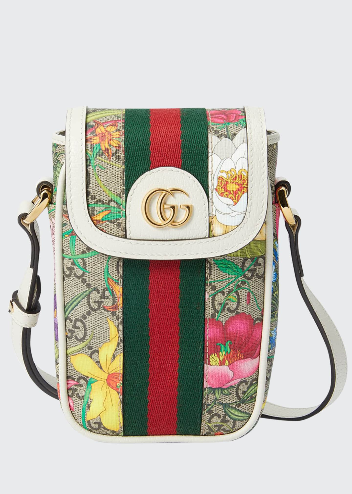 GUCCI OPHIDIA GG FLORA PHONE CASE CROSSBODY BAG
