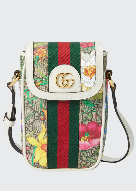 GUCCI OPHIDIA GG FLORA PHONE CASE CROSSBODY BAG