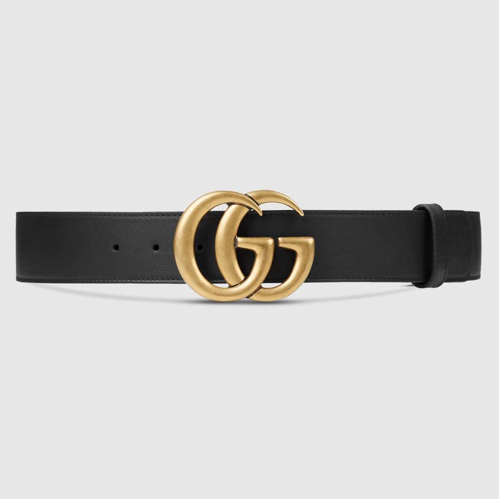GUCCI LEATHER BELT WITH DOUBLE G BUCKLE