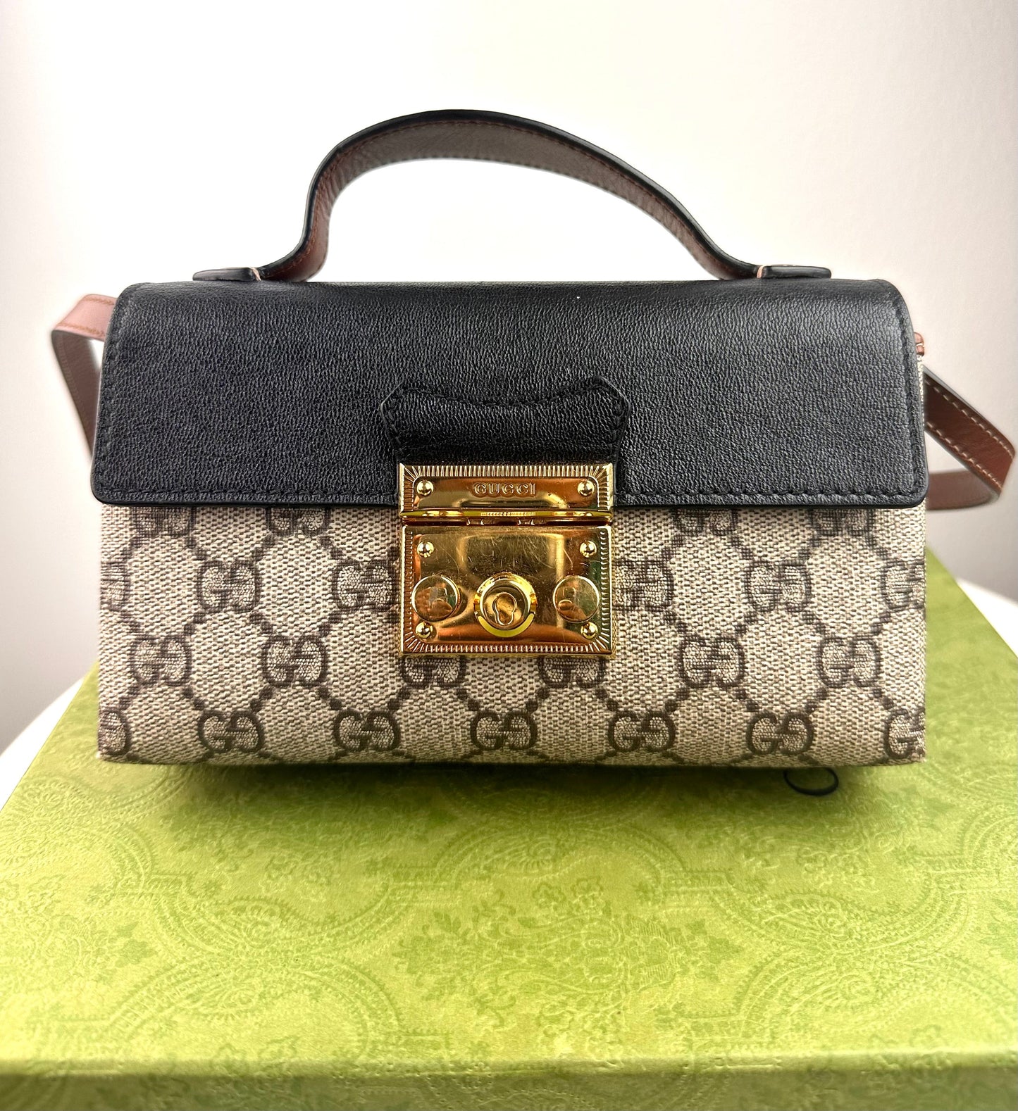 Gucci Padlock GG leather-trimmed shoulder bag