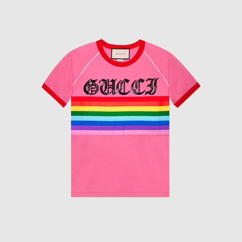 GUCCI RAINBOW PRINT COTTON T-SHIRT SIZE M