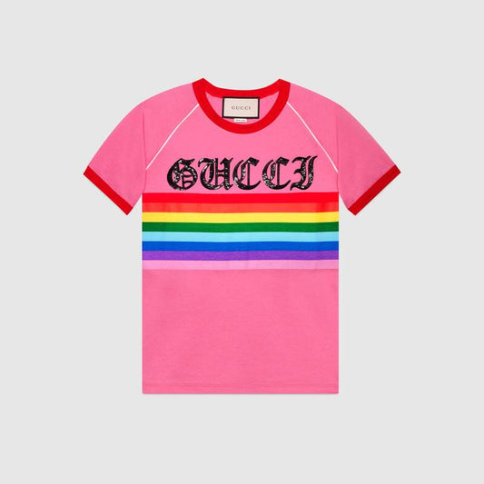 GUCCI RAINBOW PRINT COTTON T-SHIRT SIZE M