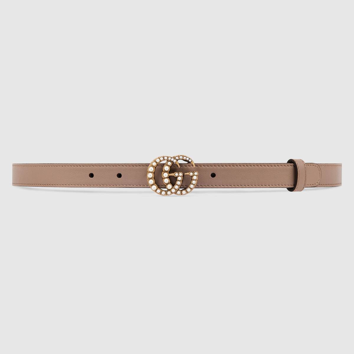 GUCCI LEATHER BELT WITH PEARL DOUBLE G BUCKLE 90/36