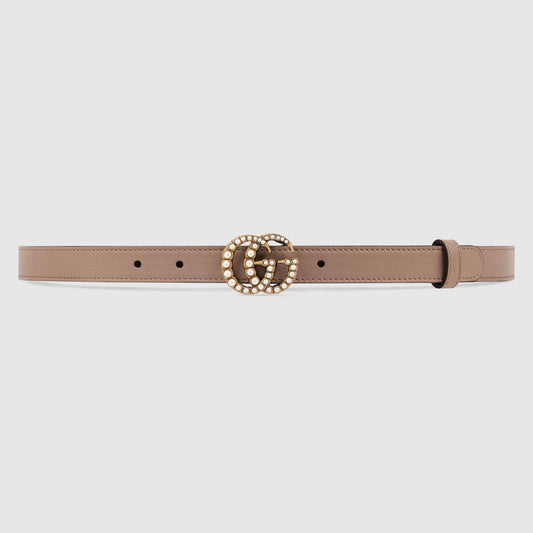 GUCCI LEATHER BELT WITH PEARL DOUBLE G BUCKLE 90/36