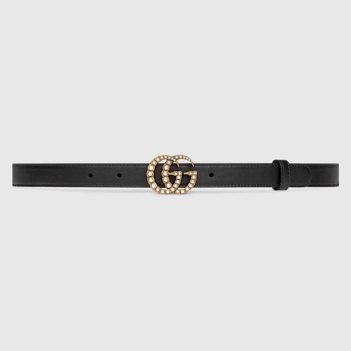 GUCCI LEATHER BELT WITH PEARL DOUBLE G BUCKLE SIZE 85/34