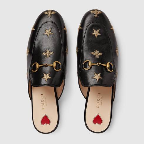 GUCCI PRINCETOWN EMBROIDERED LEATHER SLIPPER