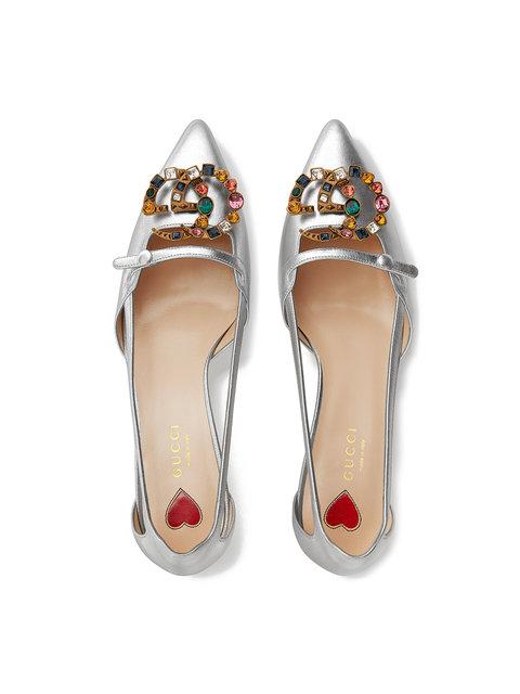 GUCCI METALLIC LEATHER PUMP WITH CRYSTAL DOUBLE G