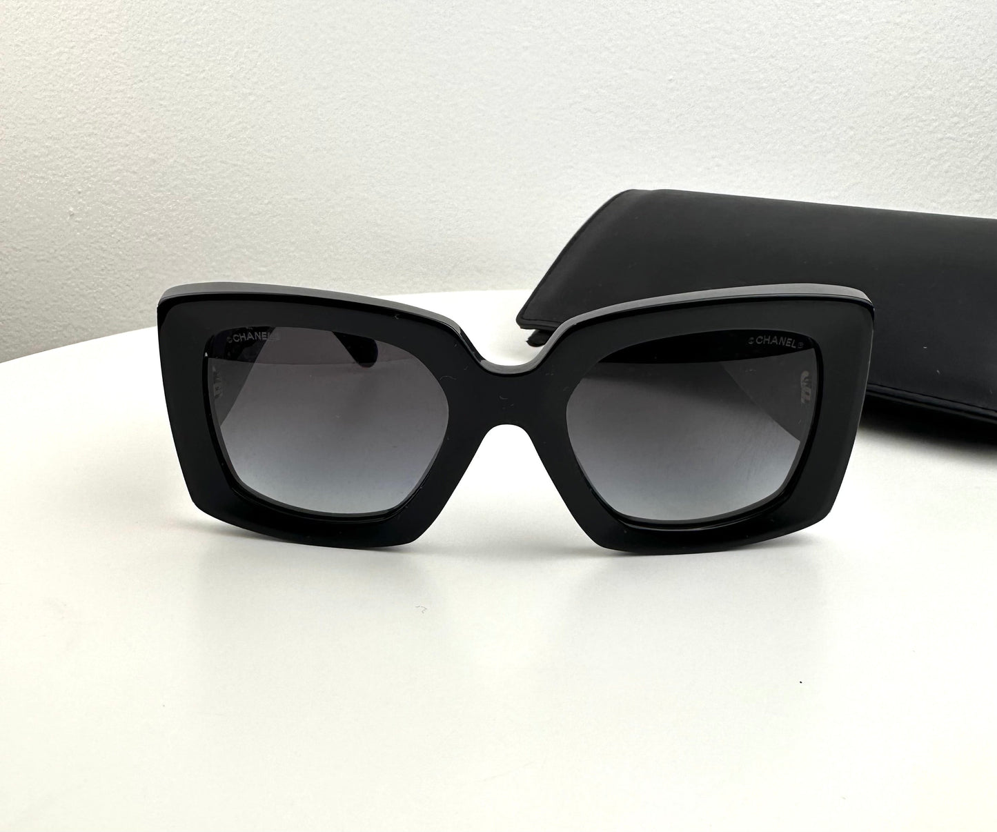 Chanel Black Rectangle Sunglasses with Gold