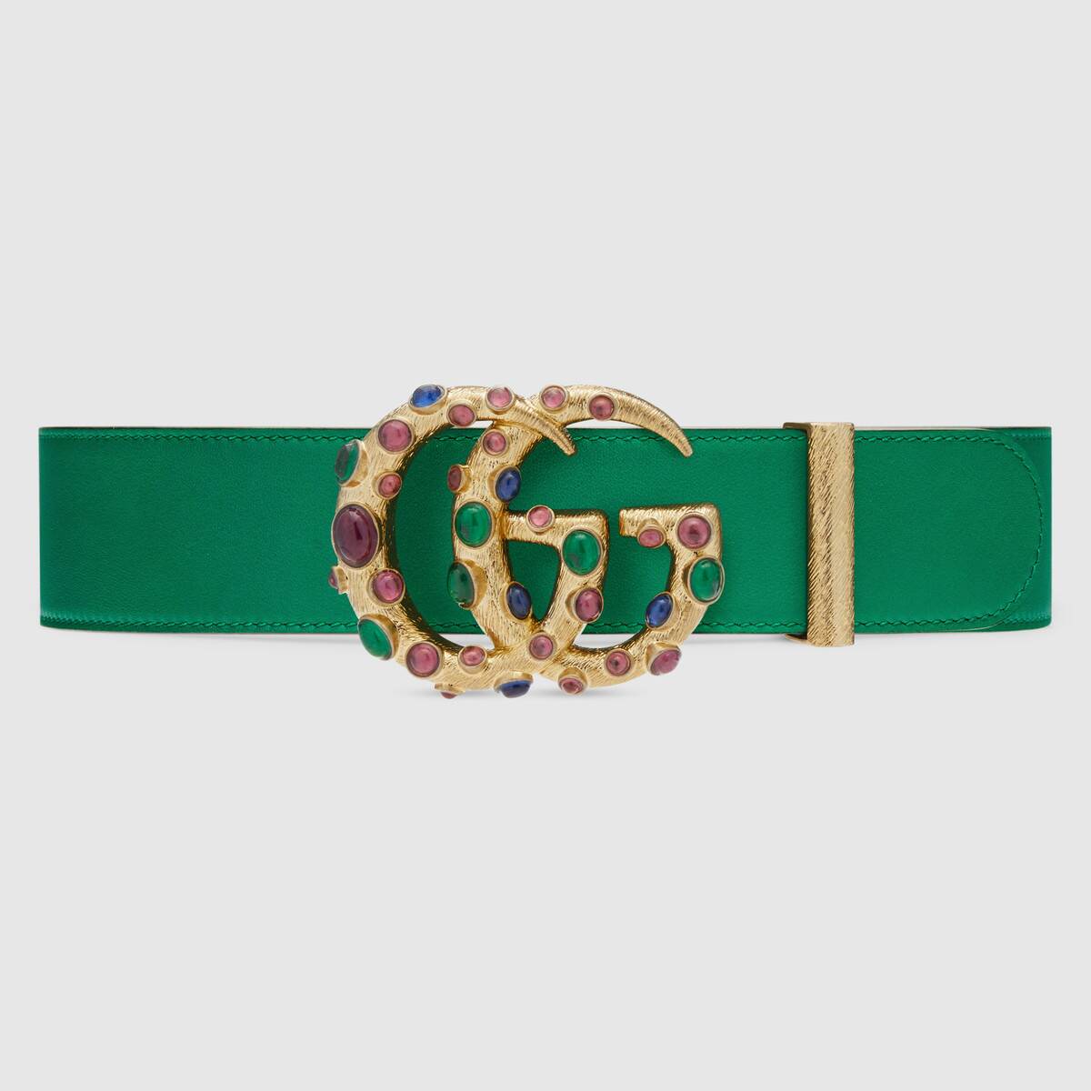 GUCCI LEATHER BELT WITH CRYSTAL DOUBLE G BUCKLE