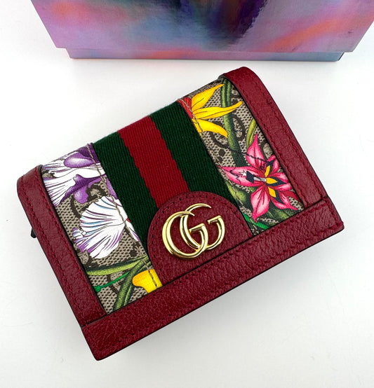 Gucci Ophidia Red Floral GG Bi Fold wallet