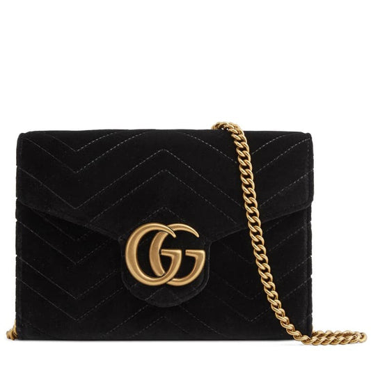 GUCCI VELVET MATELASSE GG MARMONT CHAIN BAG