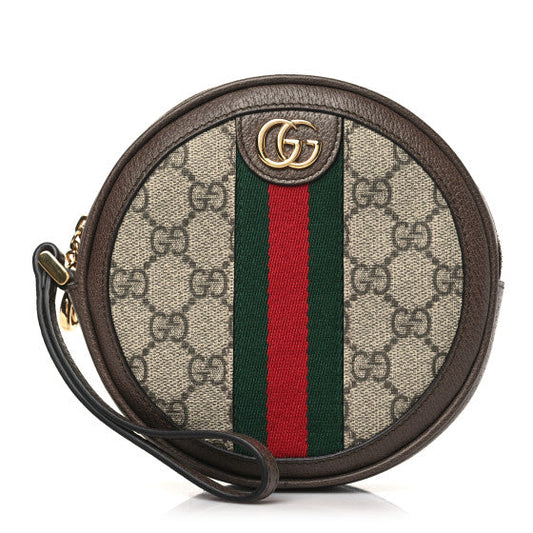 GG Supreme gucci Monogram Web Ophidia Circle Wristlet Beige