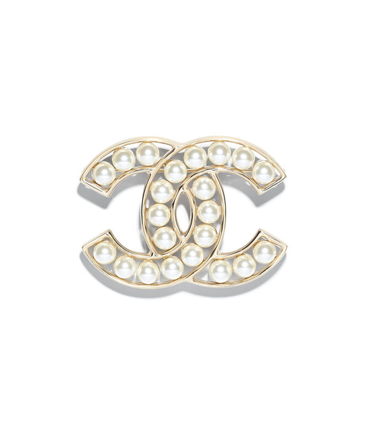Chanel Gold Metal and Glass Pearl Brooch