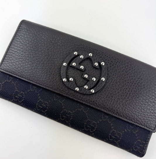 Gucci Dark brown GG Canvas And Leather Interlocking G Continental Wallet