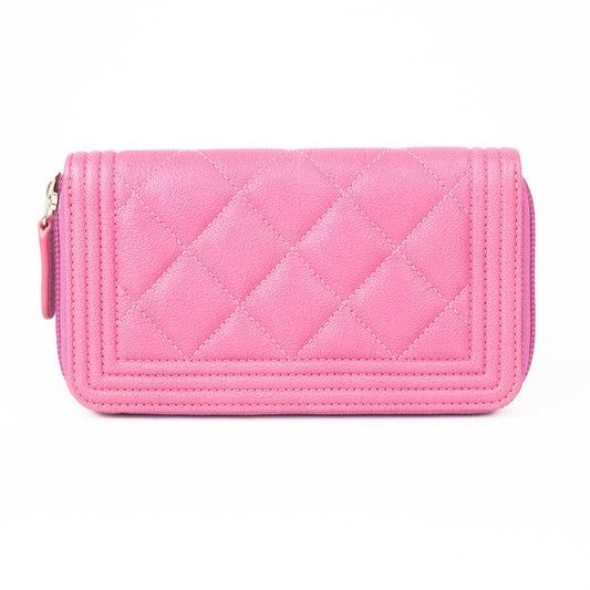 Chanel Caviar Quilted Boy Zip Wallet in Pink