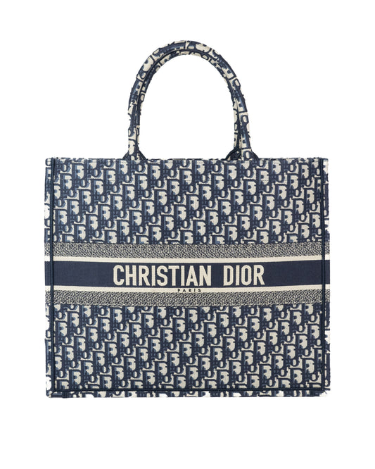 Dior Large Book Tote in Blue Dior Oblique Embroider