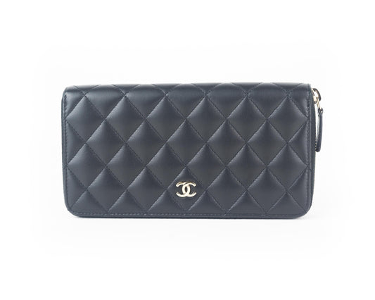 Chanel Lambskin Quilted Zip Wallet