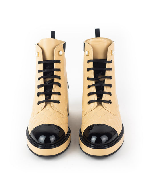 Chanel Pearl Embellished Leather Lace-Ups