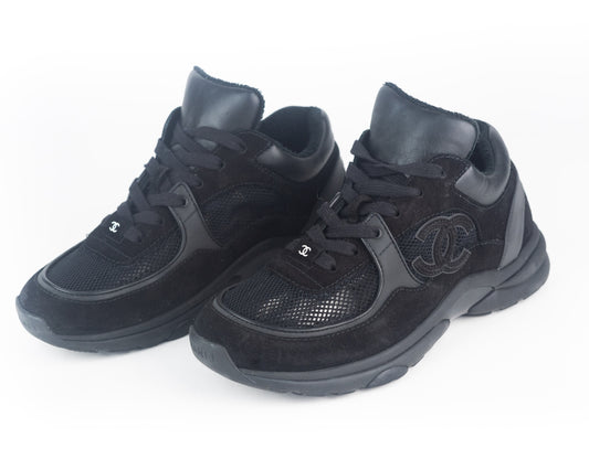 Chanel Suede and Fish-net Cross trainers in Black