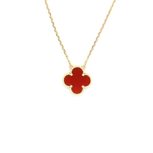 VAN CLEEF & ARPELS VINTAGE ALHAMBRA PENDANT CARNELIAN YELLOW GOLD NECKLACE