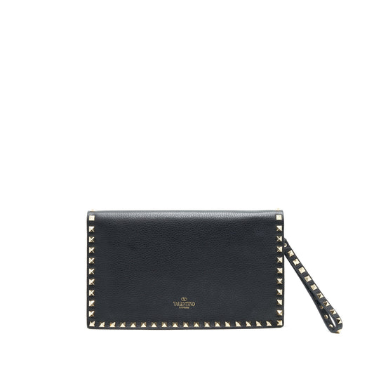 Valentino Garavani Rockstud Leather Clutch Black