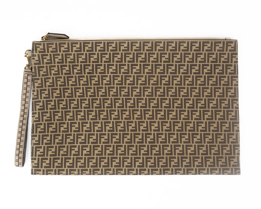 Fendi Large Soft Flat Pouch in Beige