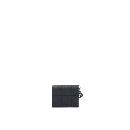 Christian Dior Ultra Matte Black Cannage Quilted Leather Lady Dior Card Holder