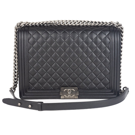 Chanel Large Quilted Caviar Boy Bag in Black