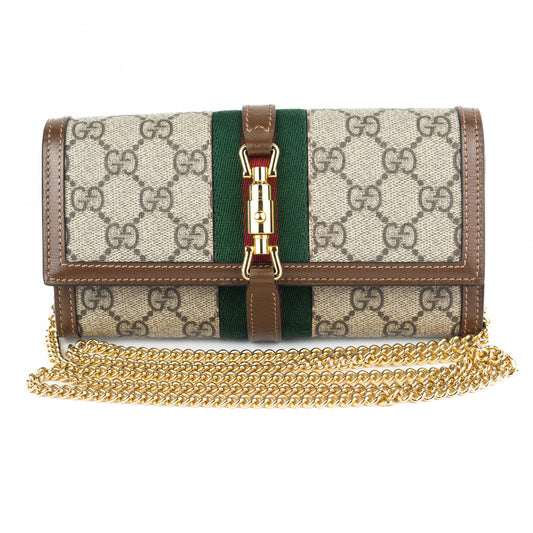 Gucci Jackie 1961 Chain Wallet in Beige and Ebony GG Supreme