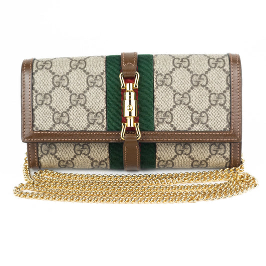 Gucci Jackie Chain Wallet in Beige and Ebony GG Supreme