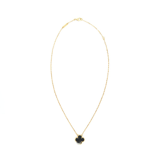 VAN CLEEF & ARPELS Vintage Alhambra Onyx and Yellow Gold Necklace