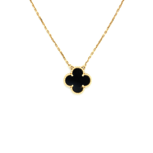 VAN CLEEF & ARPELS Vintage Alhambra Onyx and Yellow Gold Necklace