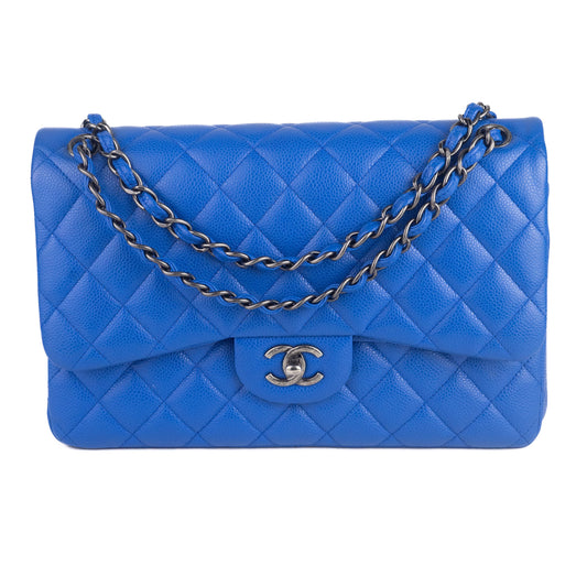 Chanel Large Caviar Double Flap Bag in blue