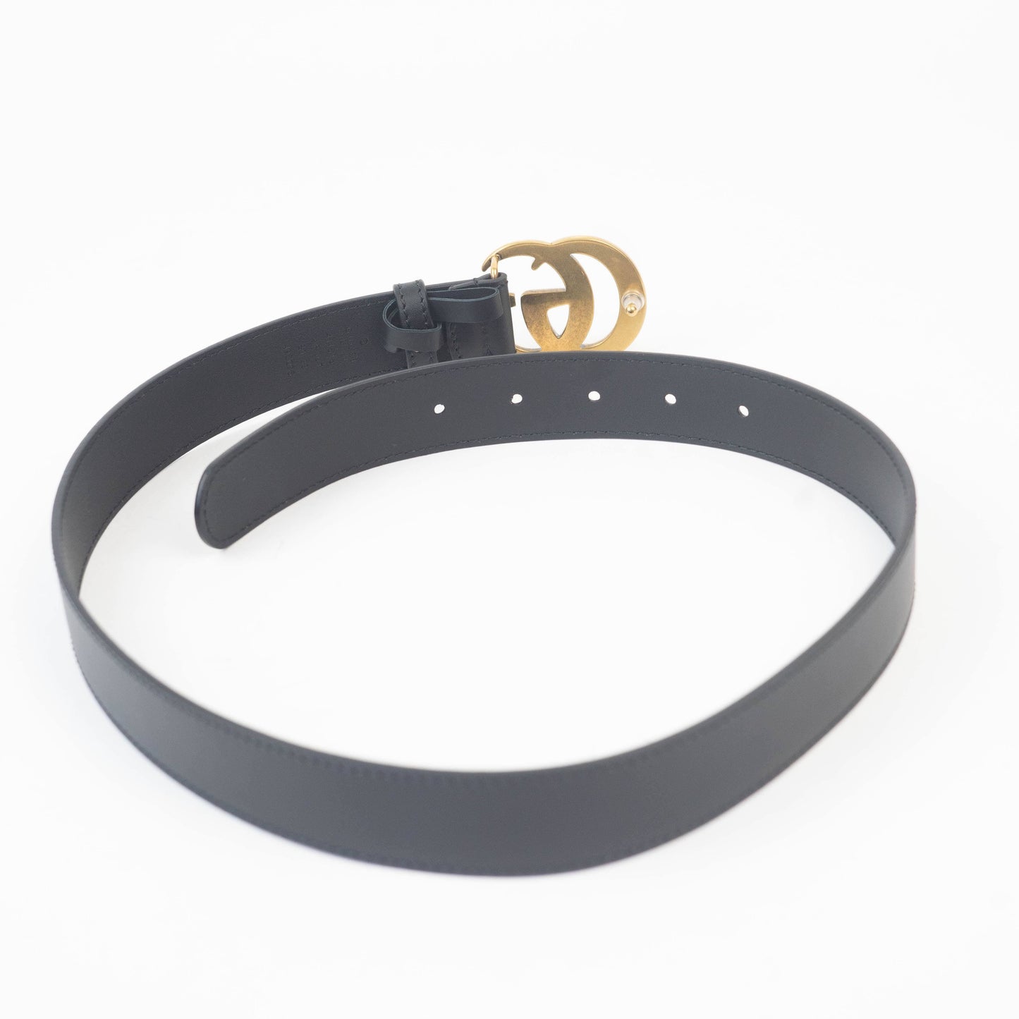 Gucci Mens Black Leather Belt with Gold Double G Buckle