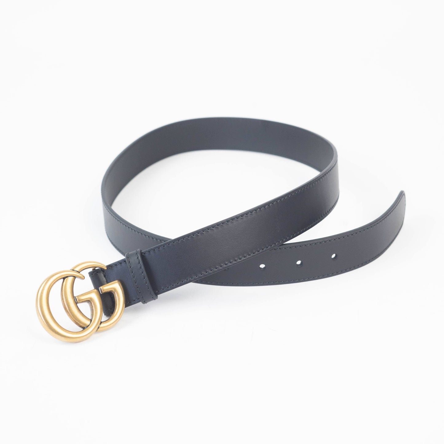 Gucci Mens Black Leather Belt with Gold Double G Buckle
