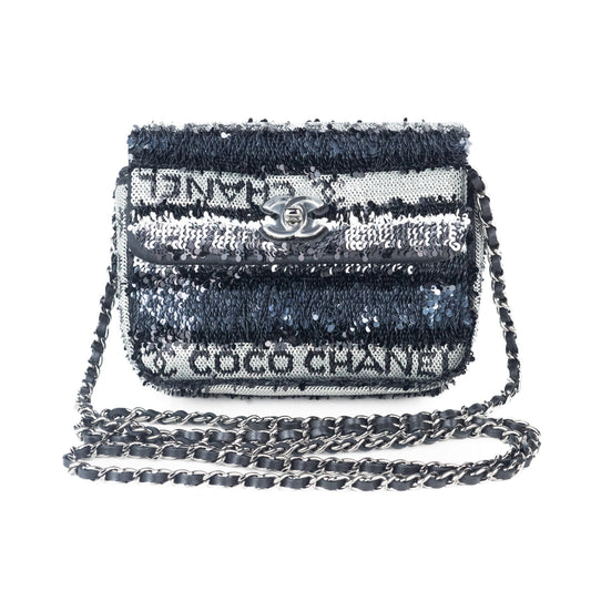 Chanel Mini bag with Chain in Black White and Silver Sequin