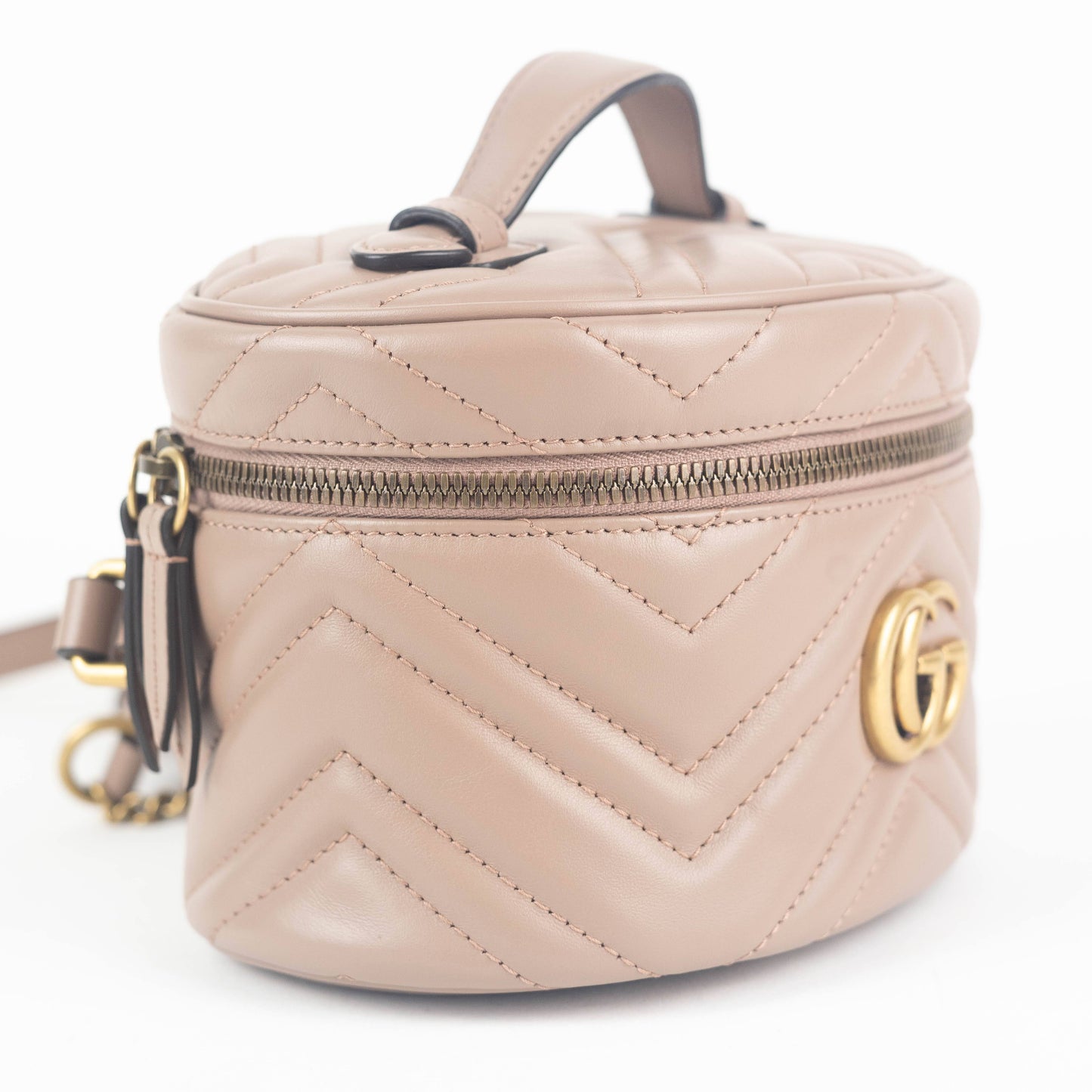Gucci Matelasse Mini GG Marmont Round Backpack in Nude