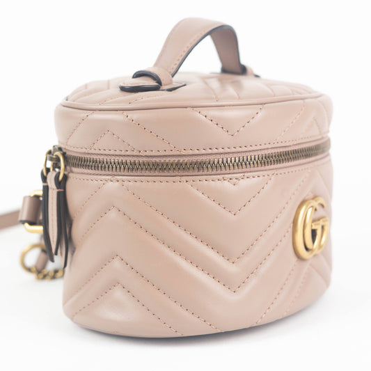 Gucci Matelasse Mini GG Marmont Round Backpack in Nude