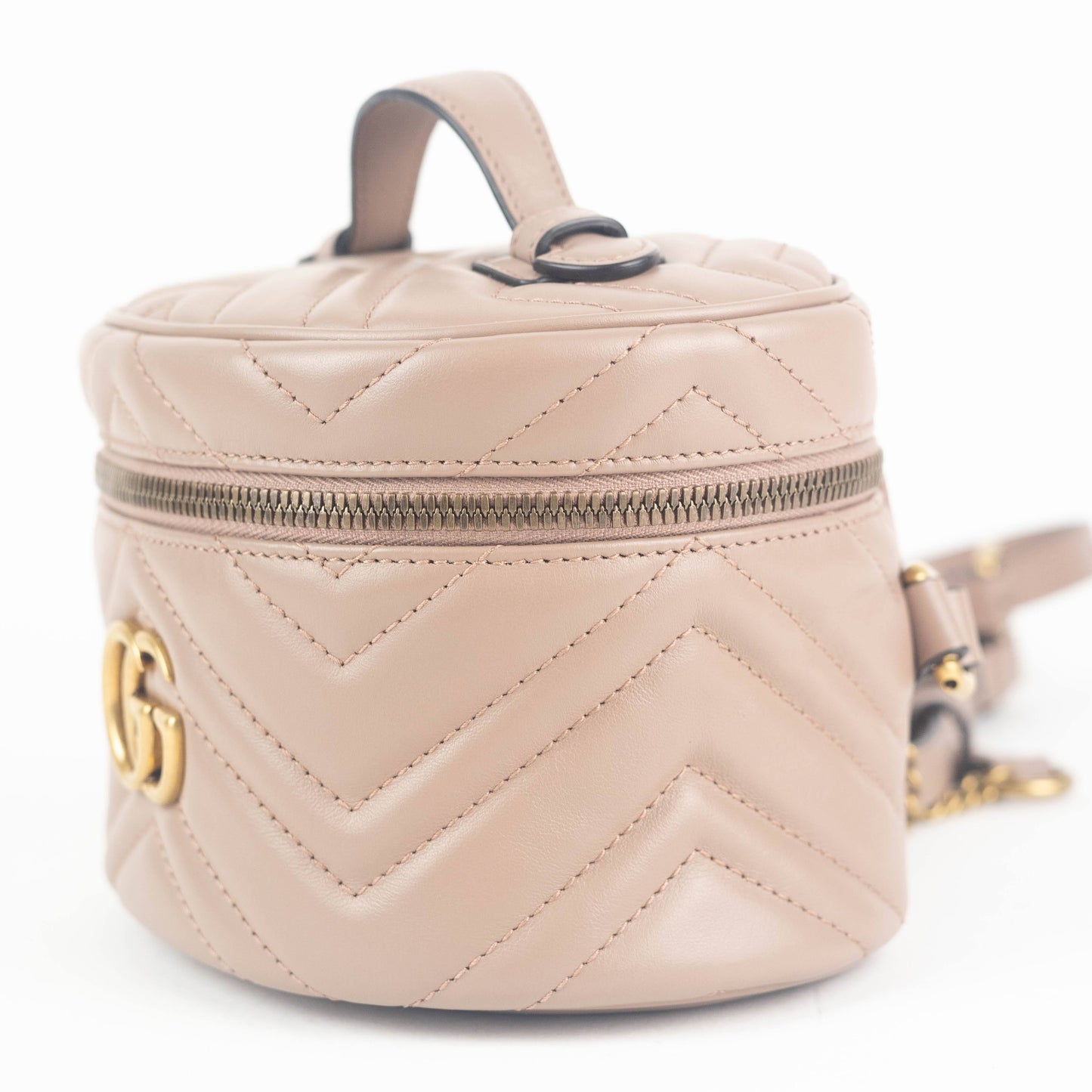 Gucci Matelasse Mini GG Marmont Round Backpack in Nude