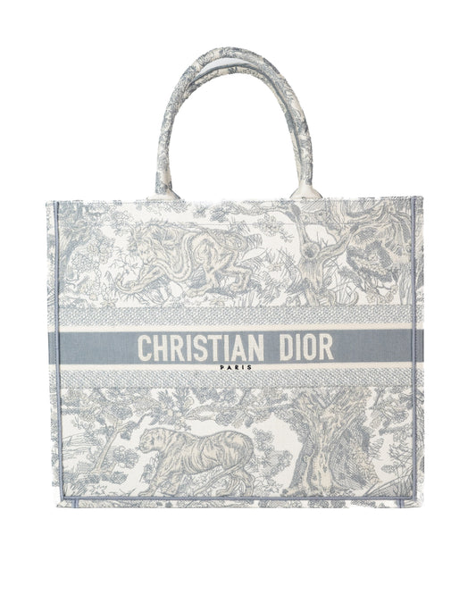 Dior Book Tote in Gray Toile de Jouy Embroidery