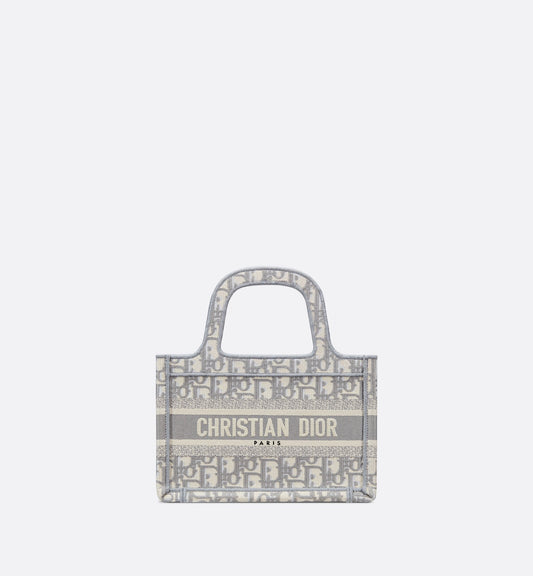Dior Mini Book Tote in Gray Oblique Embroidery