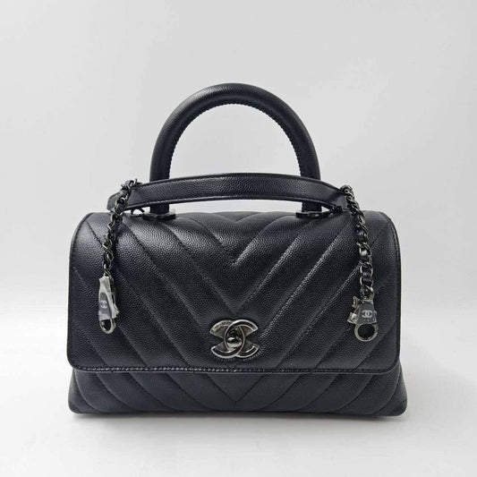 Chanel Chevron Small Caviar  Coco Top Handle Flap bag
