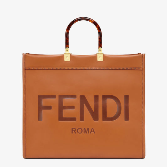 Fendi Large Sunshine Shopper Bag in Brown Leather