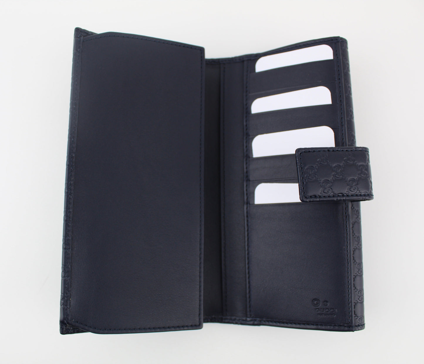 GUCCI NAVY BLUE GG LEATHER CONTINENTAL FLAP WALLET