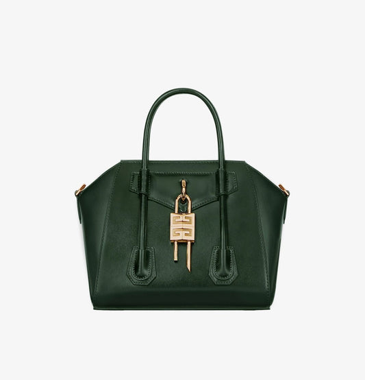Givenchy Mini Antigona Lock Bag in Green Forest Box Leather