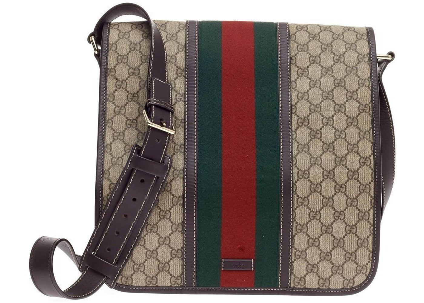 GUCCI VINTAGE WEB FLAP MESSENGER GG SUPREME BAG