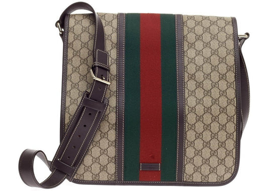GUCCI VINTAGE WEB FLAP MESSENGER GG SUPREME BAG