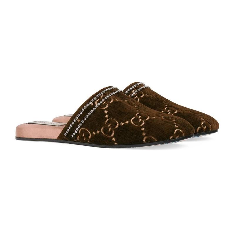 Gucci GG Velvet Crystal Slippers