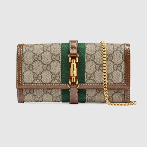 Gucci Jackie 1961 Chain Wallet in Beige and Ebony GG Supreme