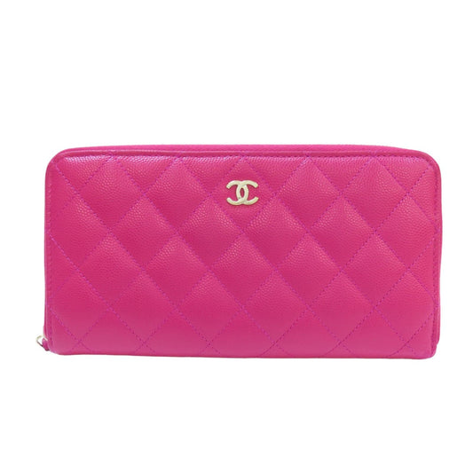 Chanel Caviar Zip Around Long Wallet Pink